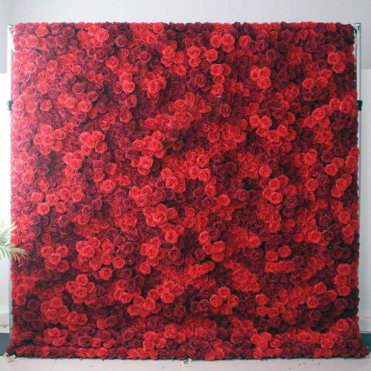 3D Roll Up Artificial Silk Peony and Rose Flowers Wall Backdrop Panel Wedding Decoration Artificial Flowers Wall