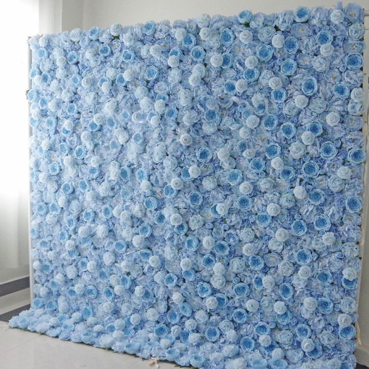 3D Roll Up Artificial Flower Wall Wedding Artificial Silk Flower Wall Backdrop White Blue Fabric Flower Wall