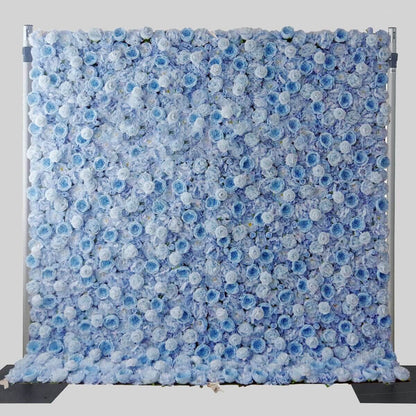 3D Roll Up Artificial Flower Wall Wedding Artificial Silk Flower Wall Backdrop White Blue Fabric Flower Wall