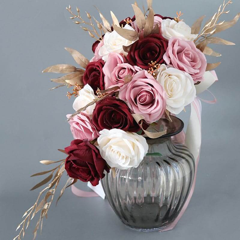 Stella Bouquets Bridal Bouquet Wedding Artificial Flowers Red And Gold Decoration Holder Bridal Flower For Brides