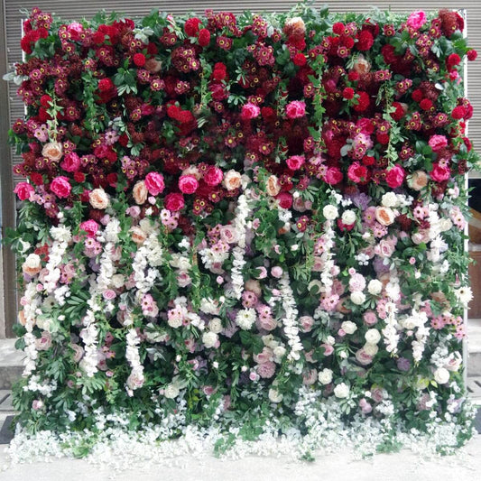 5D Roll Flower Wall Wedding Decoration White Rose Greenery Roll up Flowers Panels Flower Wall