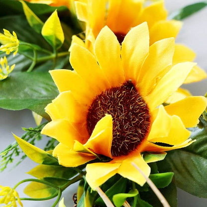 Artificial Sunflower Wreath Summer Fall Wreaths Spring Time All Year Around Flower Green Leaves Wreath