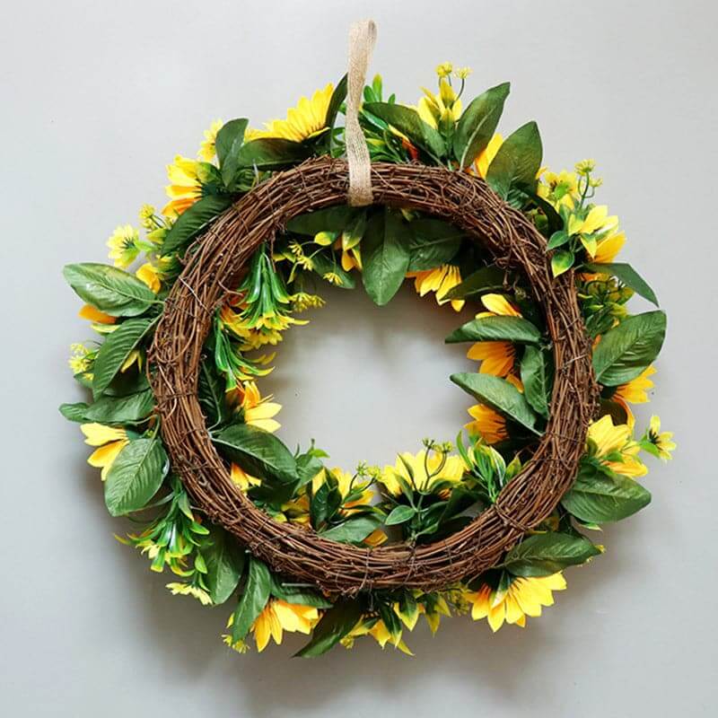 Artificial Sunflower Wreath Summer Fall Wreaths Spring Time All Year Around Flower Green Leaves Wreath