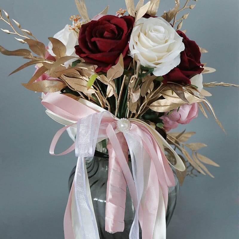 Stella Bouquets Bridal Bouquet Wedding Artificial Flowers Red And Gold Decoration Holder Bridal Flower For Brides