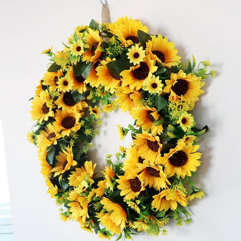 Garland Artificial Sunflower Wreaths Rattan Silk Sunflower Garlands For Front Door Home Decoration