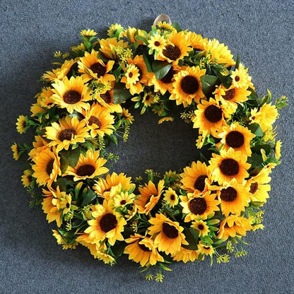 Garland Artificial Sunflower Wreaths Rattan Silk Sunflower Garlands For Front Door Home Decoration
