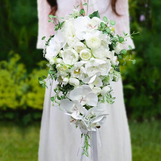 Stella Bouquets Custom Design Water Drop Shape Bridal Orchid Bouquet White Wedding Bouquet