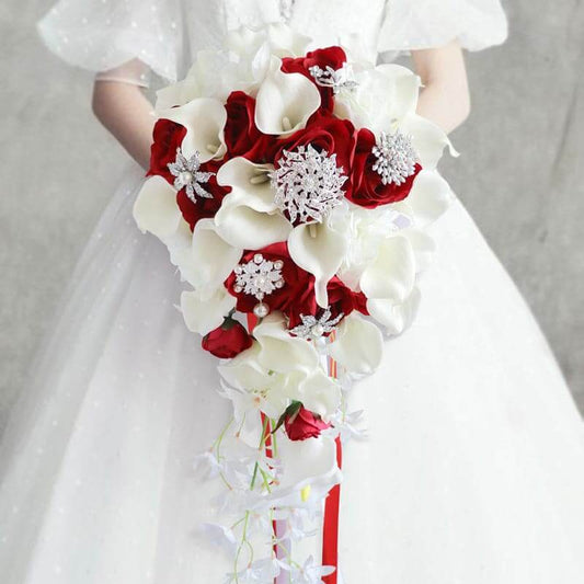 High Quality Simulation Water Drops Holding Wedding Bridal Hand Flower Bouquet