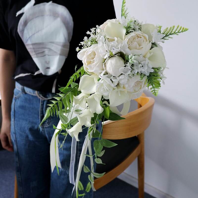 Head Bridal Hand Holding Artificial Flower Wedding Bouquet Rose Flowers