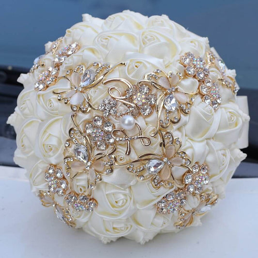 Wedding Decoration Bouquets Crystal Pearl Roses Bridal Bridesmaid Hand Bouquet
