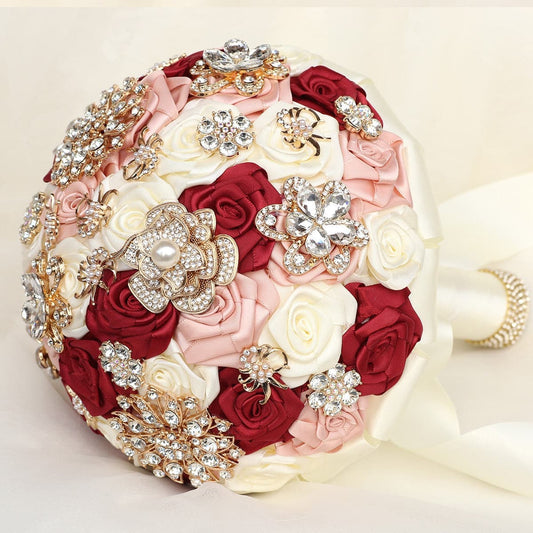 Bouquet For Bride Bridesmaids With Diamond Soft Ribbons Bride Holding Flowers for Wedding