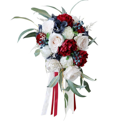 Stella Bouquets Waterfall Flowers Bunch for Wedding Bridal Bouquet Artificial Rose Flowers with Ribbons for Decorations