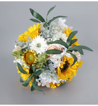 Silk Faux Rose Daisy Flowers Bridal Bouquets Artificial Sunflowers  Wedding Bouquet
