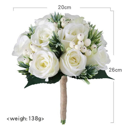 White Rose And Berries Bridal Hand Holding Bouquet For Wedding Decoration
