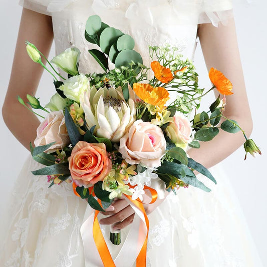 Retro Wedding Simulation Rose Peony Full Spray Flower Bouquet Artificial Bridal Bouquet