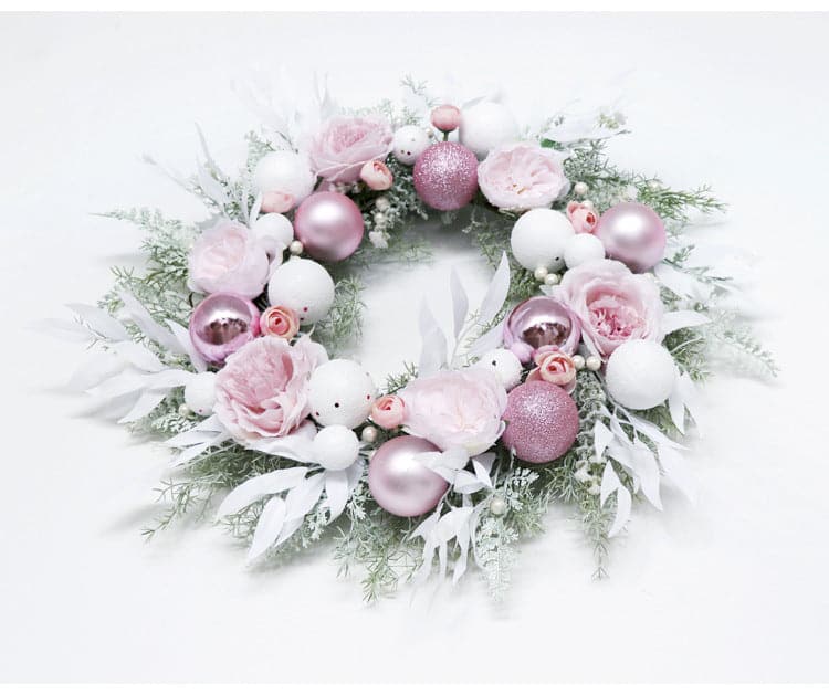 Artificial Pink Christmas Ball Wreath Wedding Scene Decoration Holiday Window Hanging Wreath