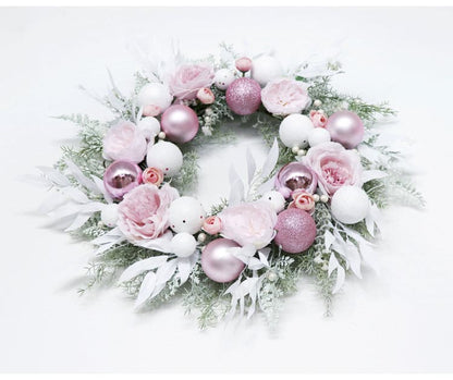 Artificial Pink Christmas Ball Wreath Wedding Scene Decoration Holiday Window Hanging Wreath