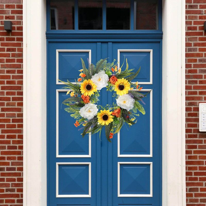 Spring Wreath Fall Decor Wreath for Front Door Sunflower Autumn Door Wreath for Front Porch Farmhouse Home Decor
