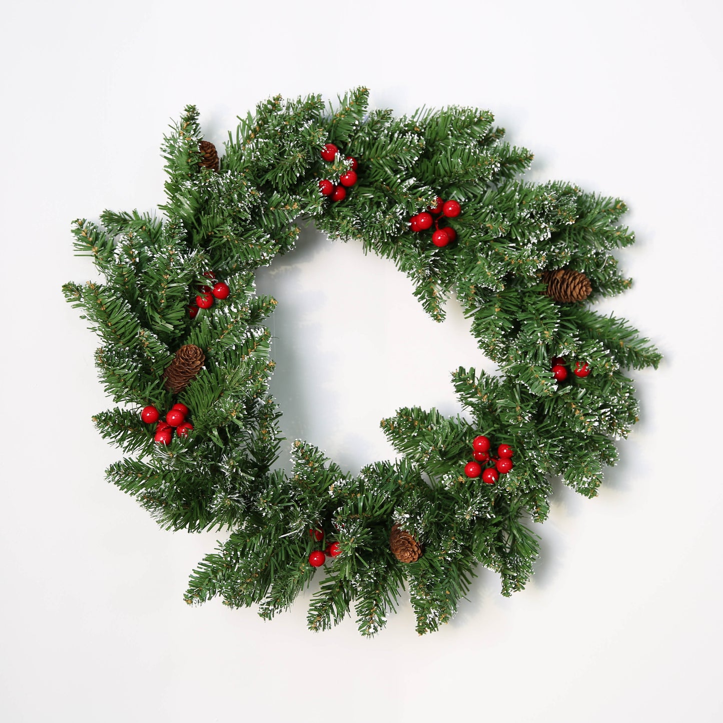 Artificial Christmas Wreath for Front Door Xmas Red Berry Wreath with Pine Needles Pine Cones Christmas Hanging Decorations
