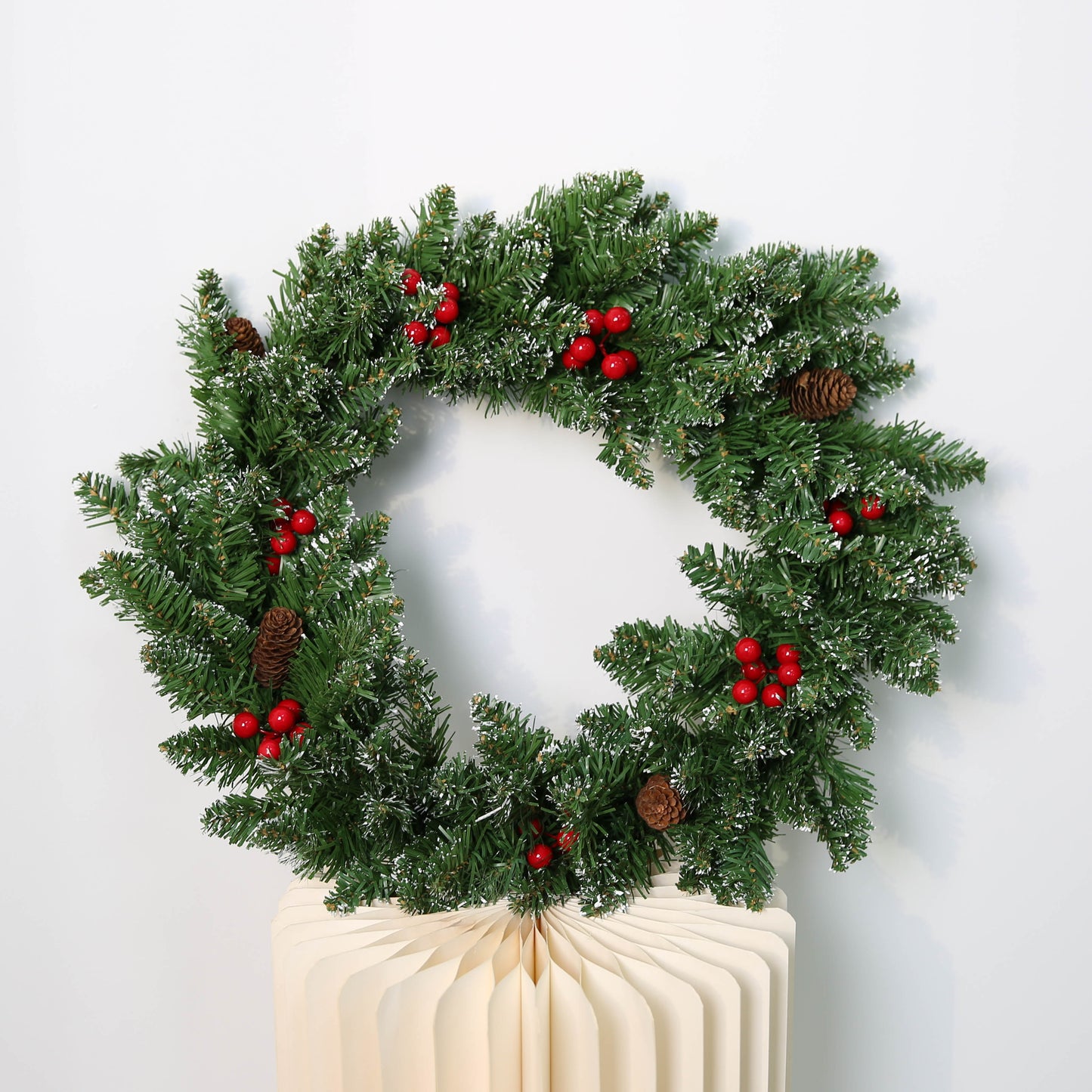 Artificial Christmas Wreath for Front Door Xmas Red Berry Wreath with Pine Needles Pine Cones Christmas Hanging Decorations