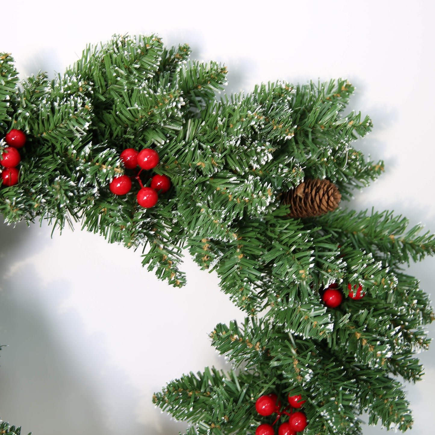Artificial Christmas Wreath for Front Door Xmas Red Berry Wreath with Pine Needles Pine Cones Christmas Hanging Decorations
