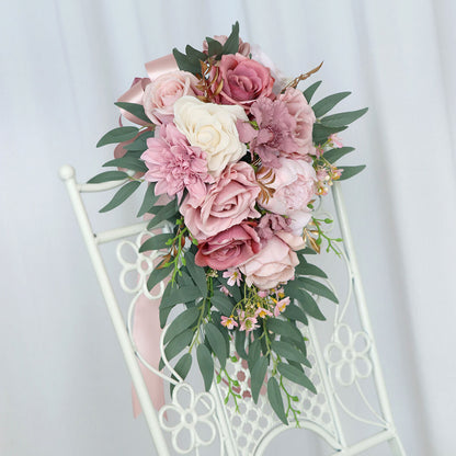 Artificial Pink Rose Bride Holds On Preserved Flowers Rose Wedding Bouquet