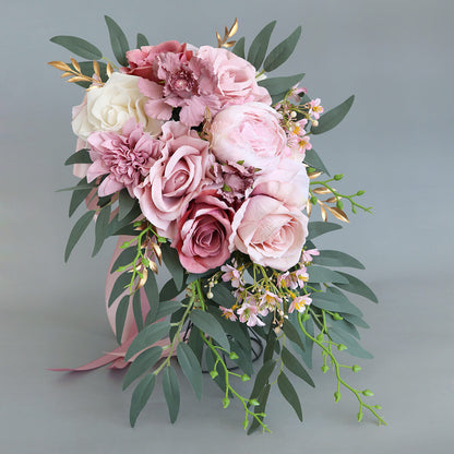 Artificial Pink Rose Bride Holds On Preserved Flowers Rose Wedding Bouquet