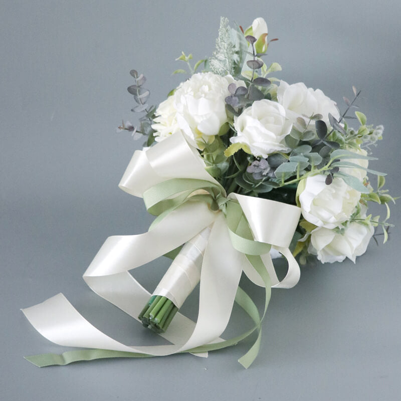 Wedding Bouquets for Bride and Bridesmaid, White Champagne Artificial Roses Flowers Wedding Decoration