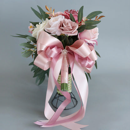 Artificial Pink Rose Bride Holds On Preserved Flowers Rose Wedding Bouquet