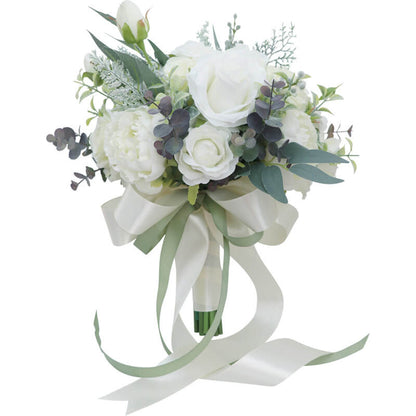 Wedding Bouquets for Bride and Bridesmaid, White Champagne Artificial Roses Flowers Wedding Decoration