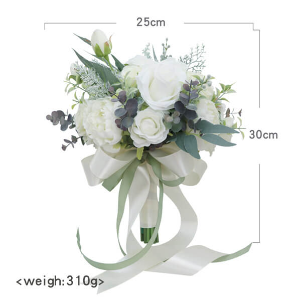 Wedding Bouquets for Bride and Bridesmaid, White Champagne Artificial Roses Flowers Wedding Decoration