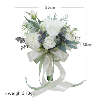 Wedding Bouquets for Bride and Bridesmaid, White Champagne Artificial Roses Flowers Wedding Decoration