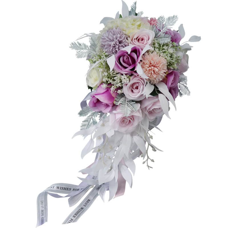 Wedding Artificial Flower Silk Decorative Flowers Pink And Purple Bridal Bouquet