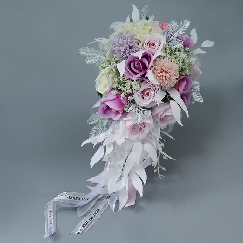 Wedding Artificial Flower Silk Decorative Flowers Pink And Purple Bridal Bouquet