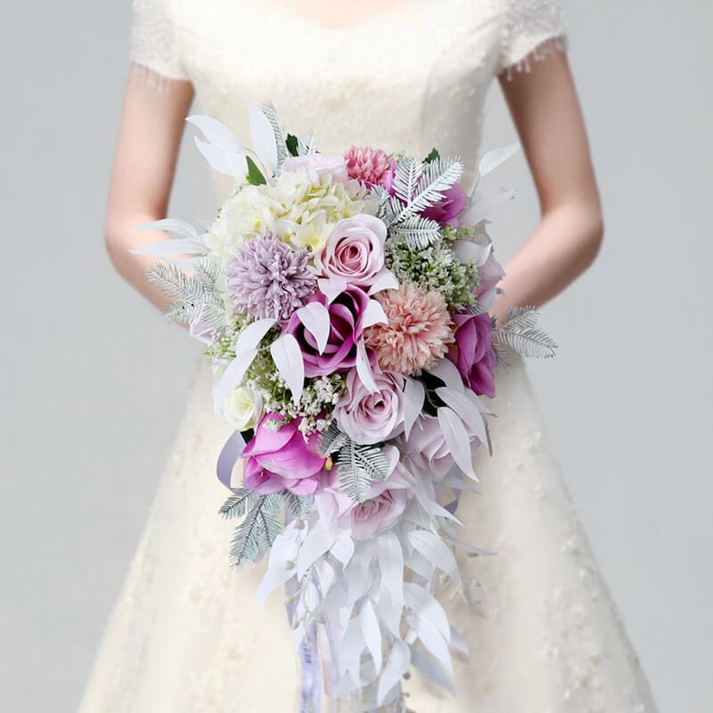 Wedding Artificial Flower Silk Decorative Flowers Pink And Purple Bridal Bouquet