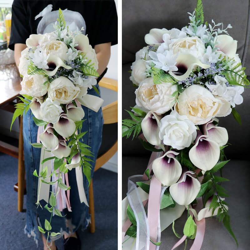 NEW Artificial Flowers Romantic Wedding Bride Ribbon Flower Bouquet