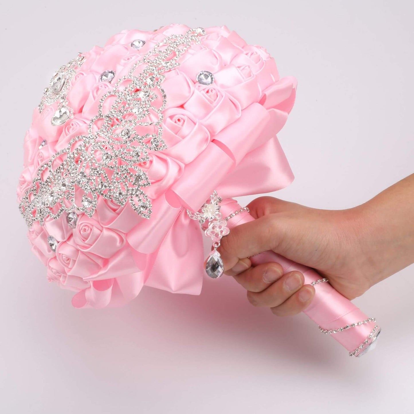 Hot Sale Wedding Bridal Bouquet With Rhinestone Ribbon Rose DIY Wedding Simulation Bouquet