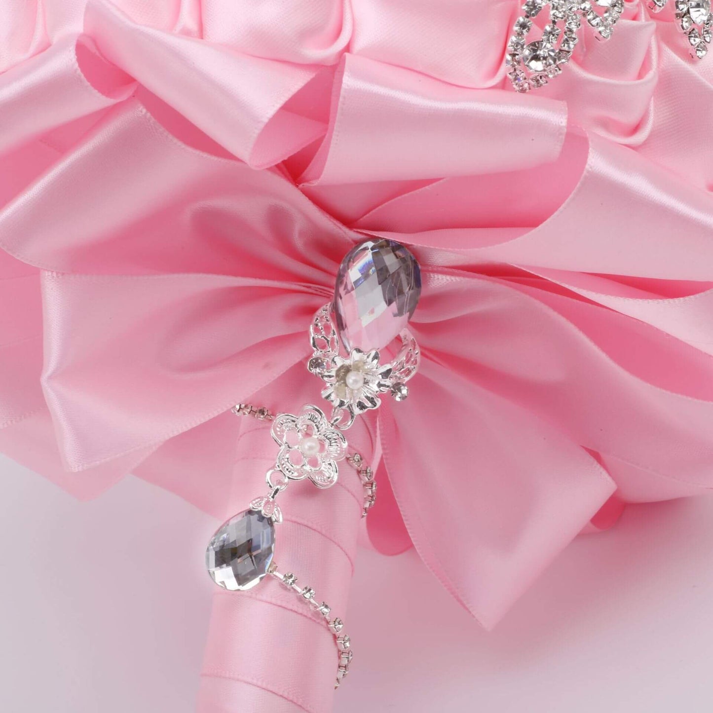 Hot Sale Wedding Bridal Bouquet With Rhinestone Ribbon Rose DIY Wedding Simulation Bouquet