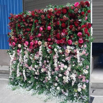 5D Roll Flower Wall Wedding Decoration White Rose Greenery Roll up Flowers Panels Flower Wall