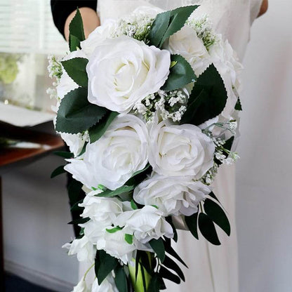 Stella Bouquets Customized Wedding Bride Water Drop Holding Flower European Style Fresh White Simulation Rose Bouquet Multi Color