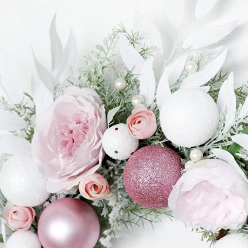 Artificial Pink Christmas Ball Wreath Wedding Scene Decoration Holiday Window Hanging Wreath