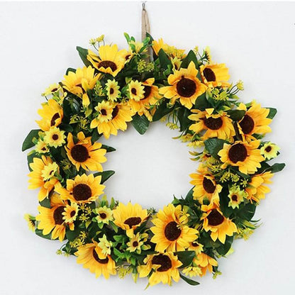 Artificial Sunflower Wreath Summer Fall Wreaths Spring Time All Year Around Flower Green Leaves Wreath