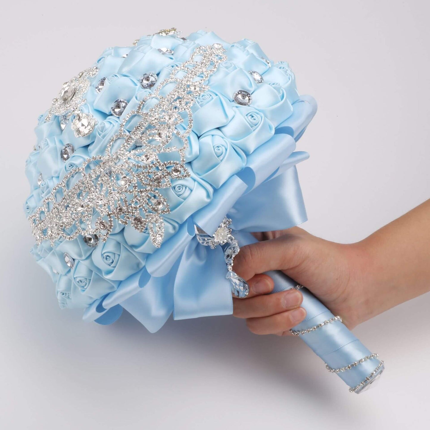 Hot Sale Wedding Bridal Bouquet With Rhinestone Ribbon Rose DIY Wedding Simulation Bouquet