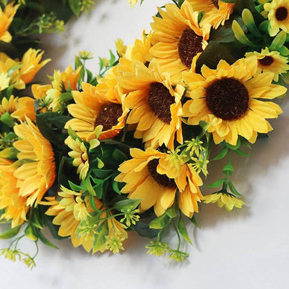 Garland Artificial Sunflower Wreaths Rattan Silk Sunflower Garlands For Front Door Home Decoration