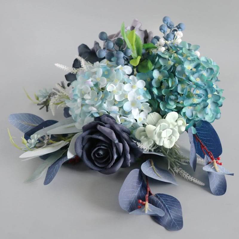 European Faux Wedding Bouquet Bride Holding Flower Lake Blue Hydrangea Rose Flower Bundle