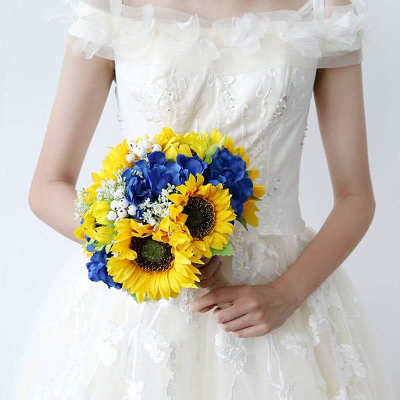 Stella Bouquets Artificial Sunflower Yellow Flower Bouquet Silk Sun Flower Head Artificial Sunflowers