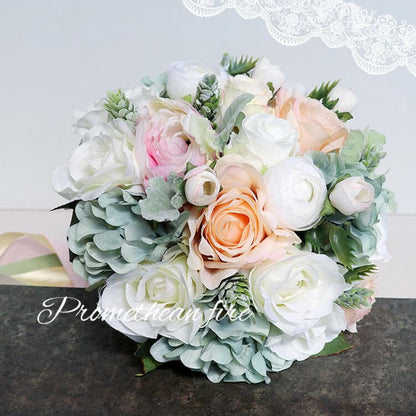 Wedding Decoration Bride Holding Flower Ball Champagne Rose Wedding Bridal Bouquet