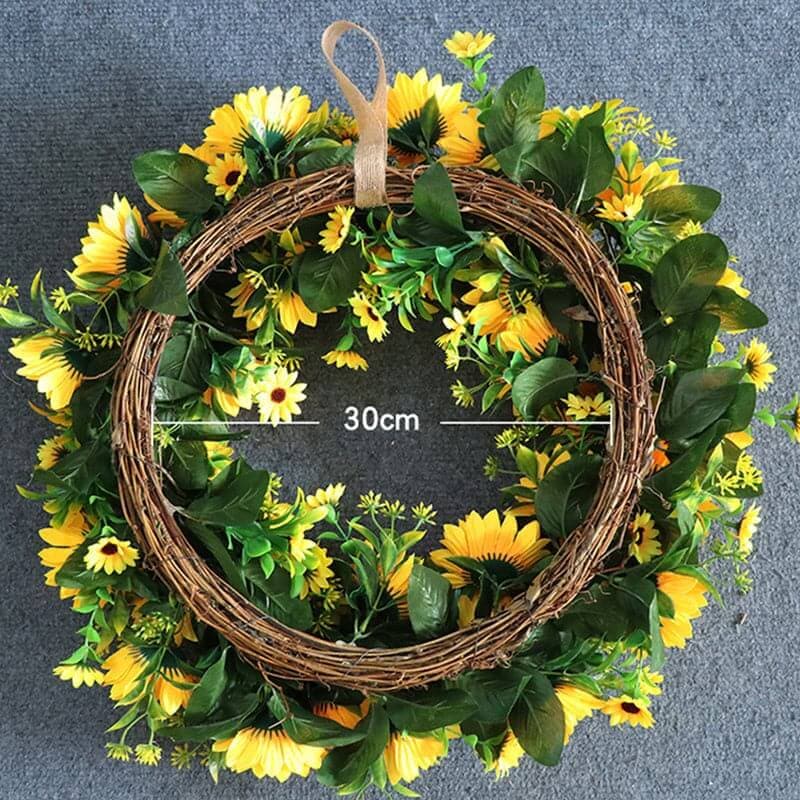 Garland Artificial Sunflower Wreaths Rattan Silk Sunflower Garlands For Front Door Home Decoration