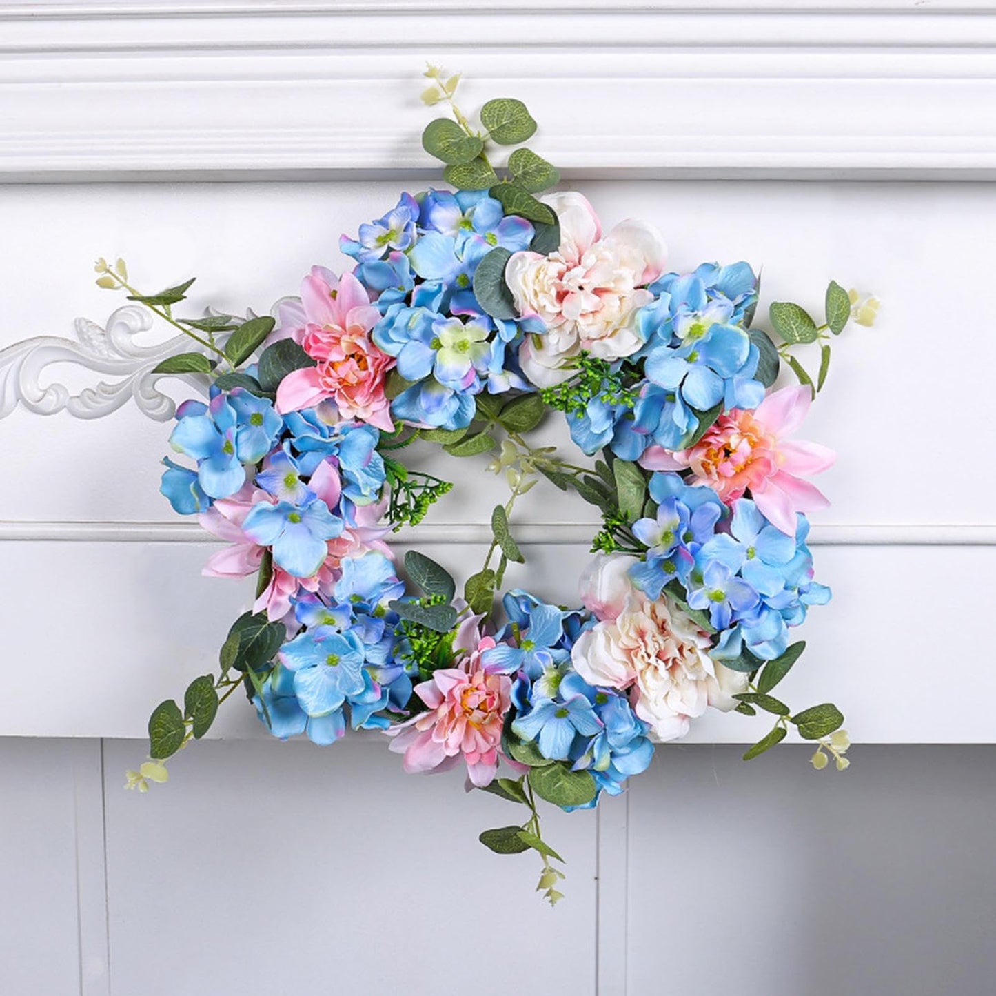 Artificial Blue Hydrangea Wreaths for Front Door Spring Summer Door Wreath