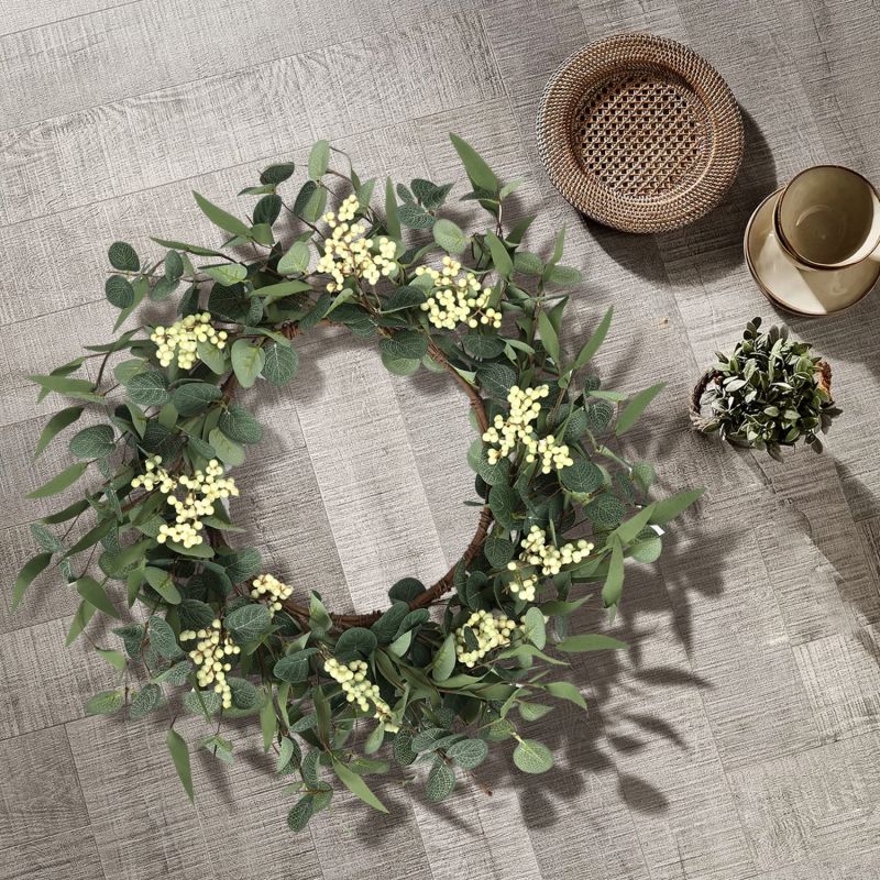 Artificial Wreath Spring Summer Green Leaves Wreath Front Door Wall Hanging Window Decoration